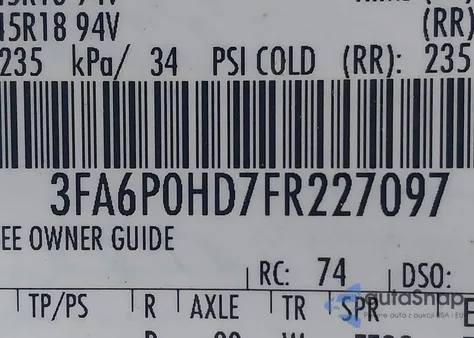 2015 Ford Fusion Se z USA, uszkodzony, nr VIN 3FA6P0HD7FR227097